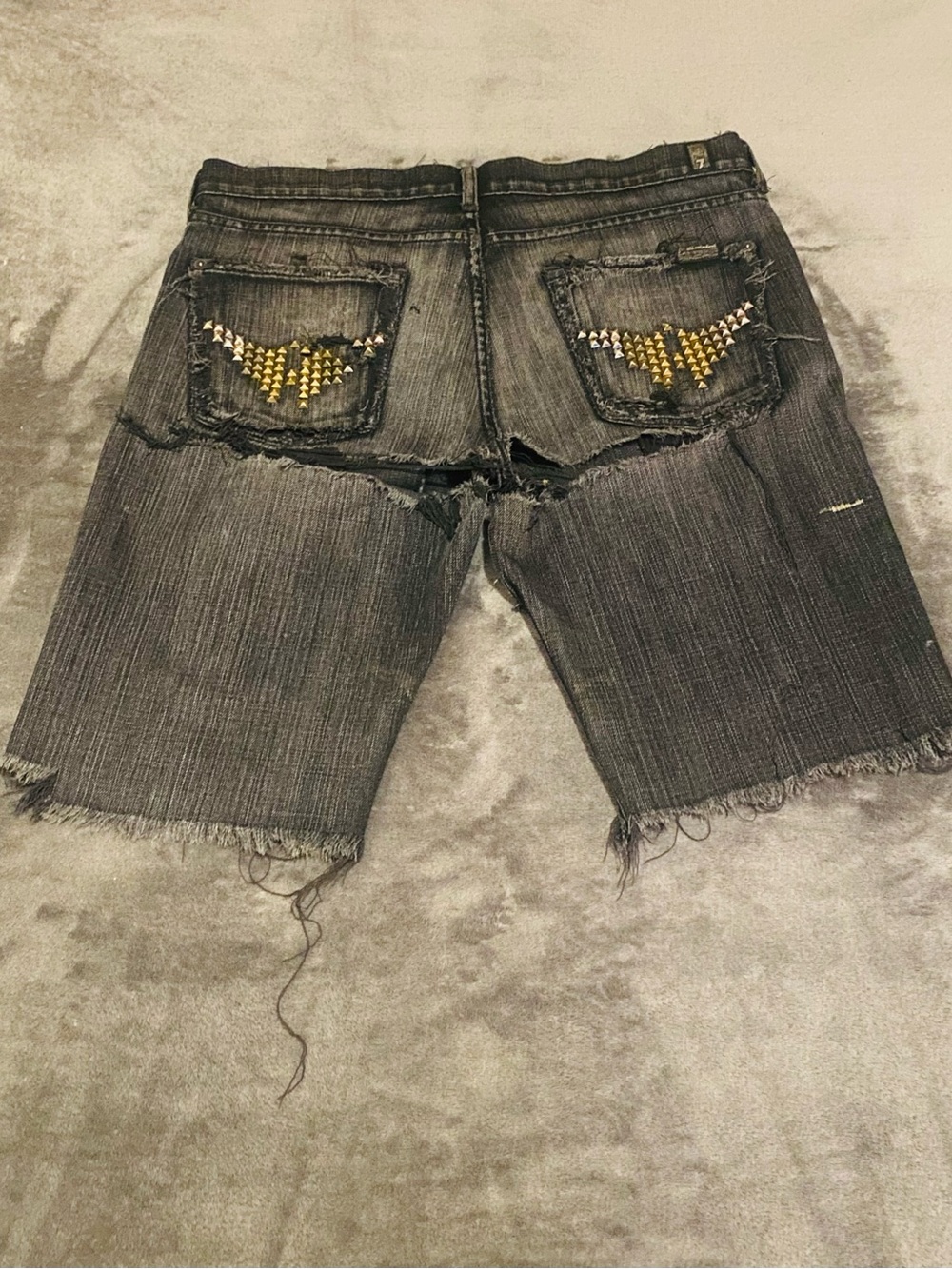 “Vintage Y2K” 7 For All Mankind Black Distressed Denim Shorts
